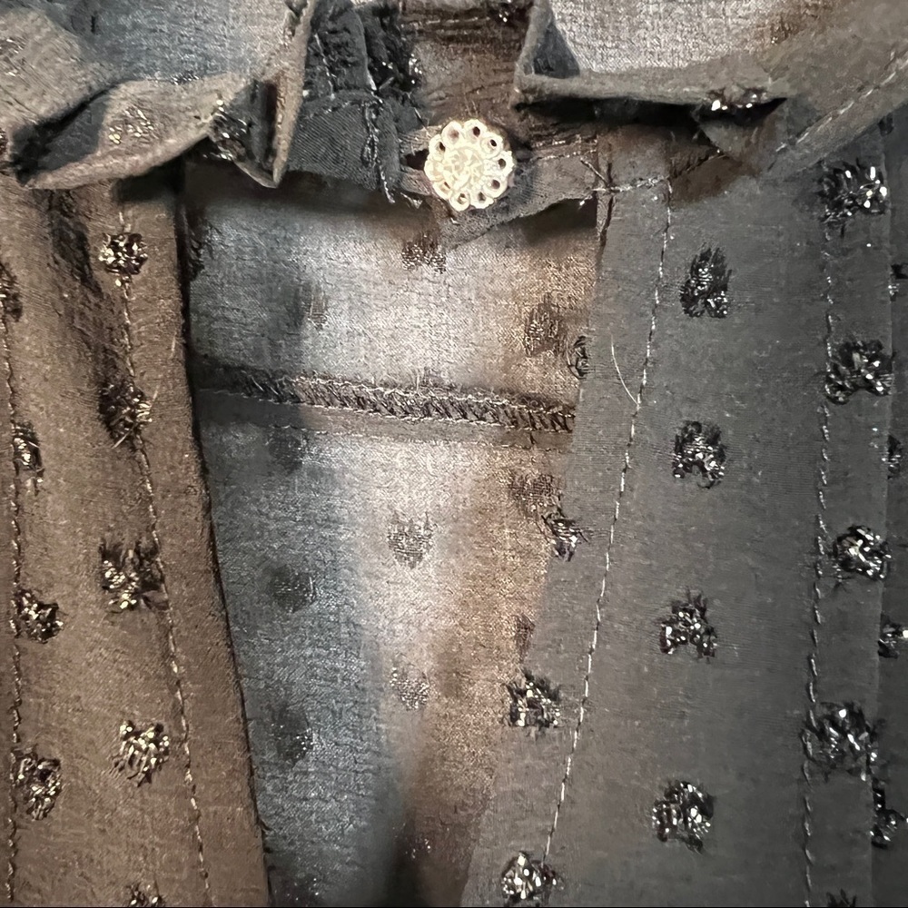 MODCLOTH Sparkling Black Fit & Flare Dress. Bodice has pleats, chocker, Size L - Picture 6 of 12